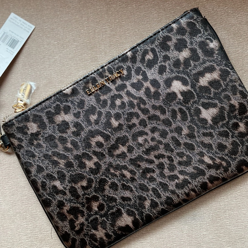 Ellen Tracy Metallic Leopard Wristlet